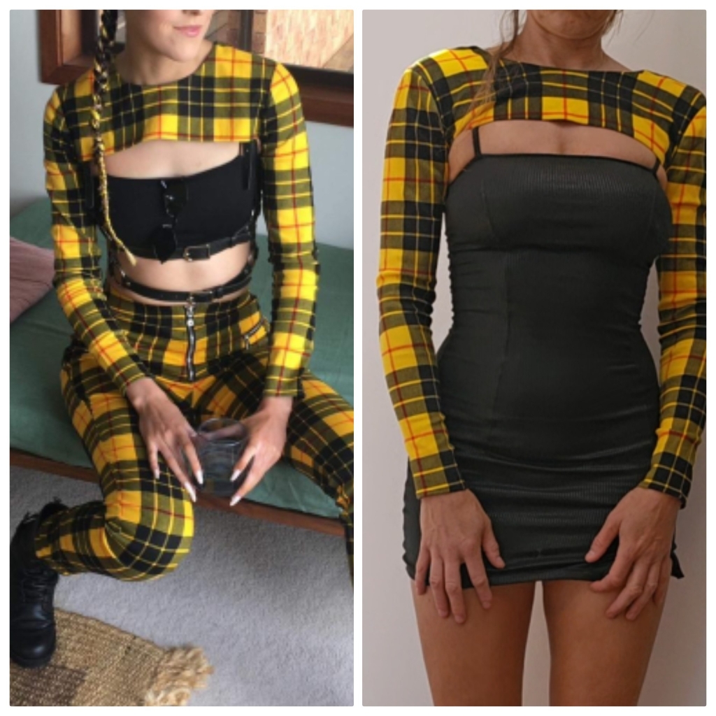 Nwt I.Am.Gia Yellow Preppy Punk Plaid Tartan Bolero Crop Long Sleeve S Xs